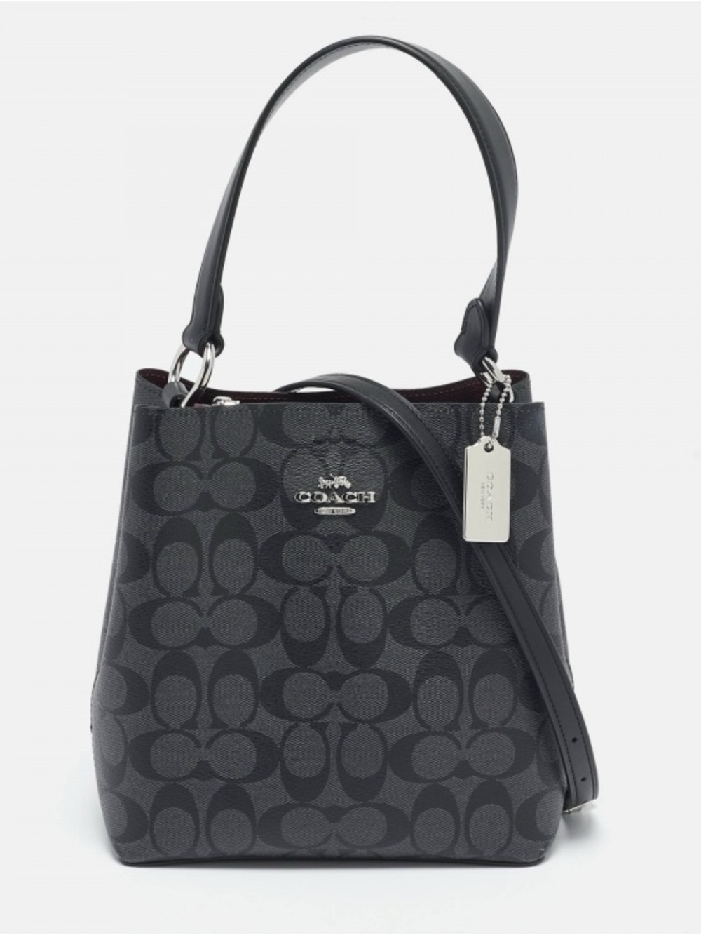 Coach 2312 Black/Grey Signature Coated Canvas Small Town Bucket Bag